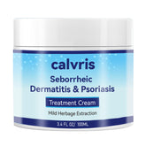 Calvris Scalp Comfort Balm bottle front highlighting a steroid-free botanical formula.