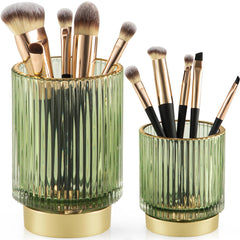 CANITORON portapinceles maquillaje, soporte de vidrio verde para brochas ordenadas.