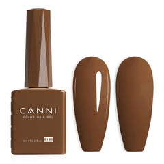 Esmalte gel marrón de CANNI en botella, precisión de color para manicura.
