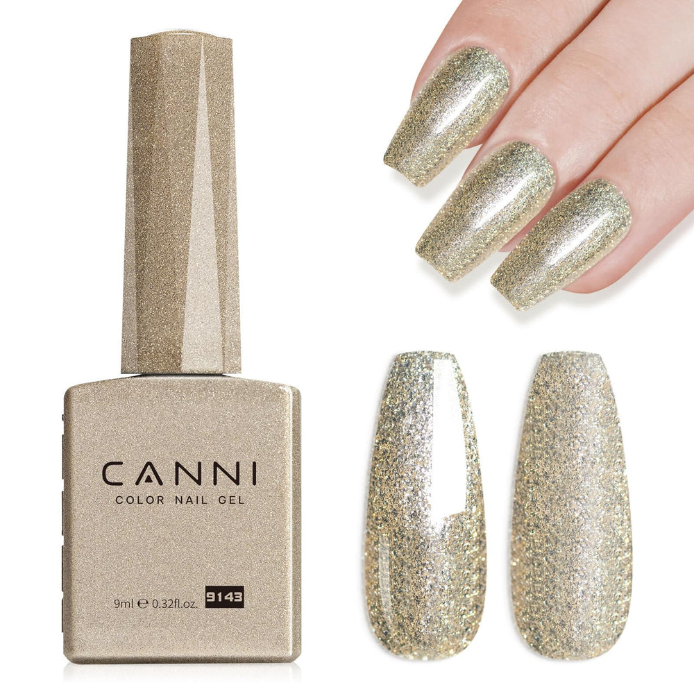 CANNI Champagne Gold Glitter Gel Polish 9ml – botella con brillo champán para uñas duraderas