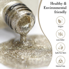 CANNI Champagne Gold Glitter Gel Polish 9ml – cepillo de aplicación preciso para manicura profesional