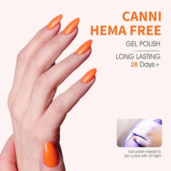 Acabado de brillo alto con CANNI en uñas, efecto duradero.