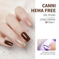 CANNI gel color swatches on nails show long-lasting shine.