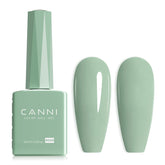 Esmalte gel CANNI verde salvia en botella muestra tono preciso para manicura.