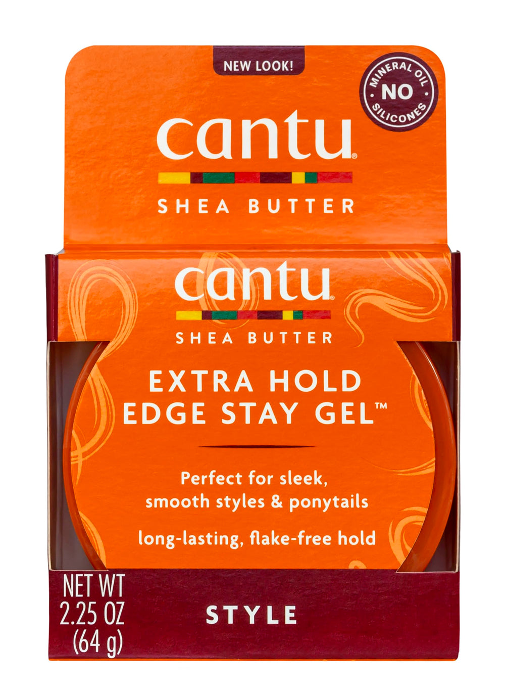Cantu Edge Stay Gel, botella de 2,25 onzas, fijación duradera para peinados lisos.