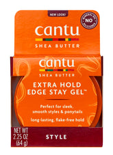 Cantu Edge Stay Gel, botella de 2,25 onzas, fijación duradera para peinados lisos.