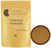 Carmel Organics polvo shikakai en empaque, limpieza suave del cuero cabelludo