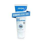 Carpe exfoliante de pies, botella vertiendo, aroma fresco y limpieza profunda