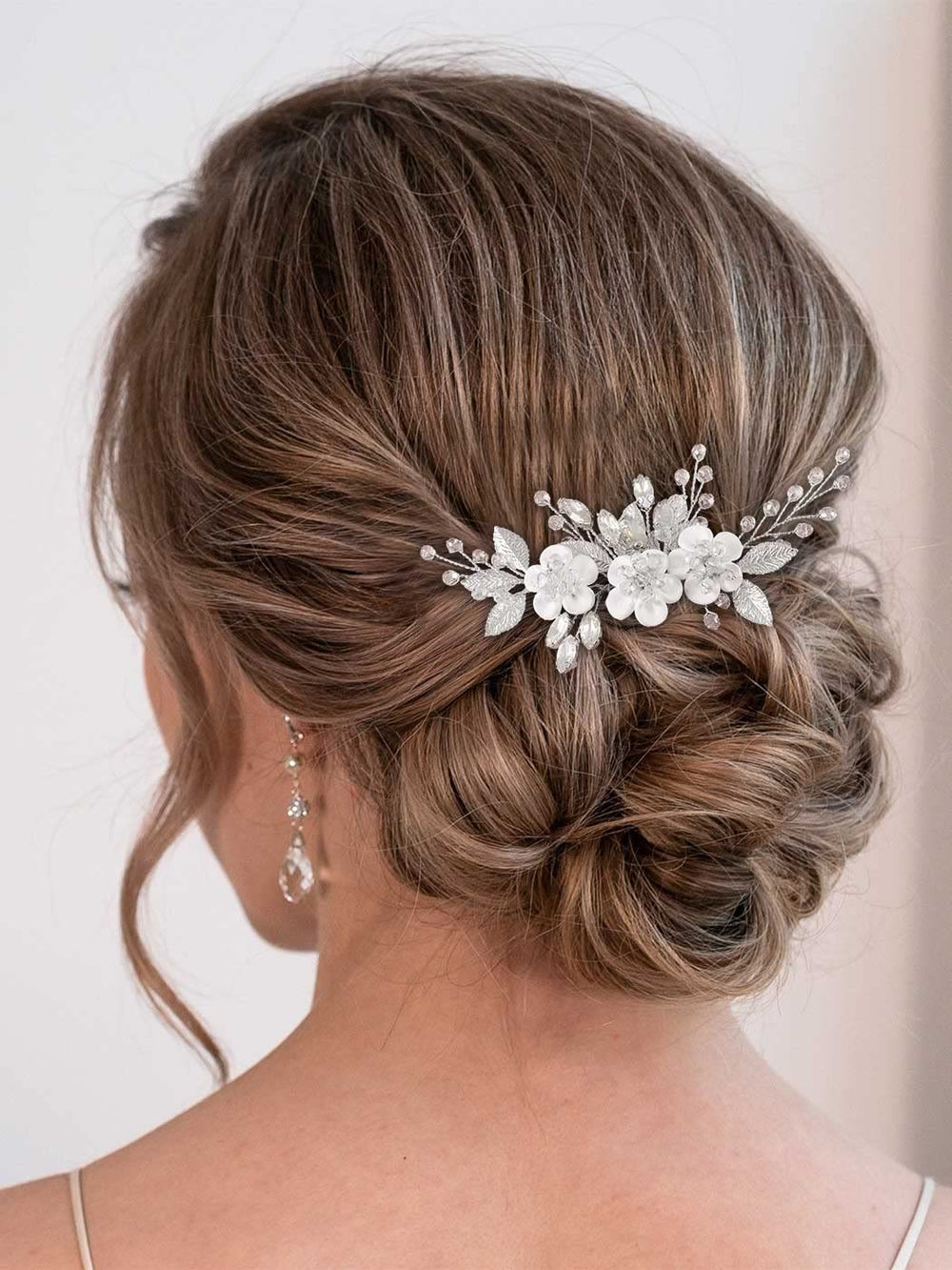 Catery peineta floral para novia con cristales, brillo elegante para el peinado