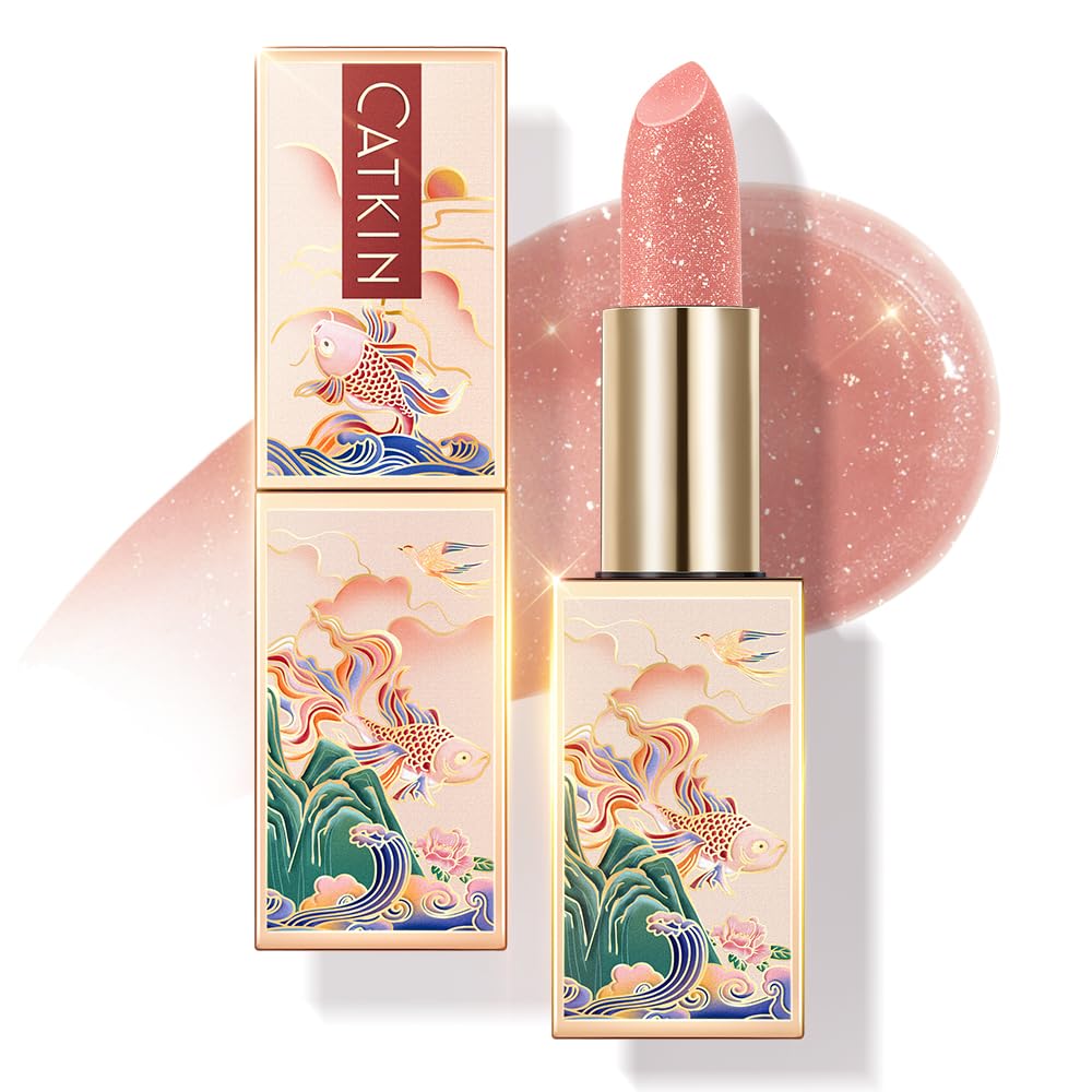 CATKIN bálsamo labial tintado Aurora en empaque couture, color natural y destellos suaves.