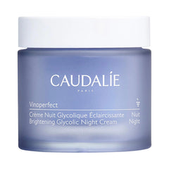 Caudalie Vinoperfect crema nocturna brillante en frasco, mejora tono de piel