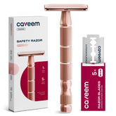 Rasuradora Caveem rosa dorado con borde doble para afeitado suave