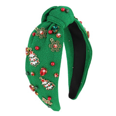 Diadema navideña verde de CAVETEE con nudo y piedras brillantes, ideal para fiestas