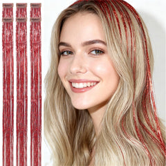 CelineBella tinsel rojo con 80 hebras y 24 pulgadas para un estilo brillante.