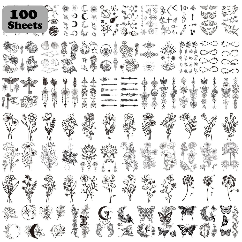 Tatuajes temporales Cerlaza, 100 hojas, diseños variados para looks cambiantes.