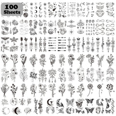 Tatuajes temporales Cerlaza, 100 hojas, diseños variados para looks cambiantes.