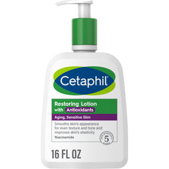 Cetaphil Loción Restauradora Antioxidantes, aplicación corporal, hidrata profundamente piel sensible durante todo el día.