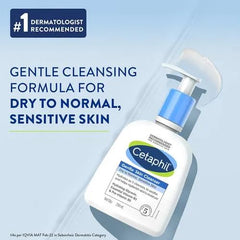 Étiquette Cetaphil Nettoyant Doux sans parfum pour peaux sensibles.