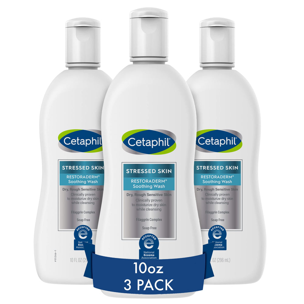 Cetaphil RESTORADERM – bouteille nettoyante, douceur apaisante pour peau sensible.