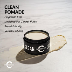 Challenger crema pomade sin fragancia, acabado natural sin residuos visibles para uso diario.
