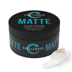 Challenger Pomada Mate, botella de 3oz, acabado mate natural para un look pulido.