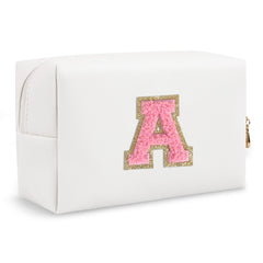 ChaoGreat bolsa maquilla je inicial A-Z con parche dorado preppy, ideal para organización personal