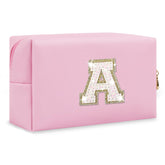ChaoGreat bolso maquillaje iniciales A-Z en rosa, ideal para organizar cosméticos diarios