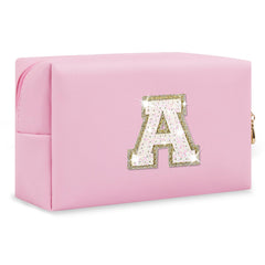 ChaoGreat bolso maquillaje iniciales A-Z en rosa, ideal para organizar cosméticos diarios