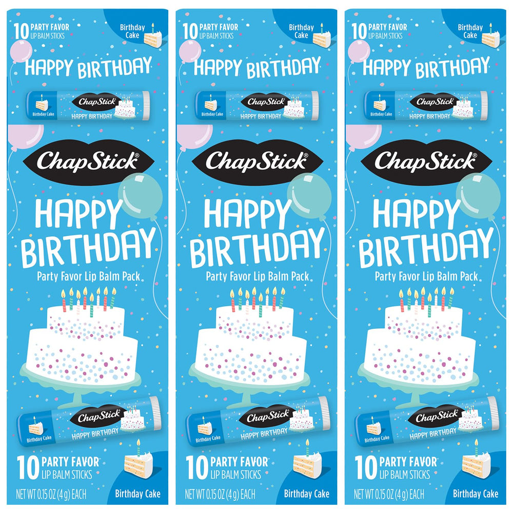 ChapStick emballage anniversaire festif, idéal pour offrir et partager.