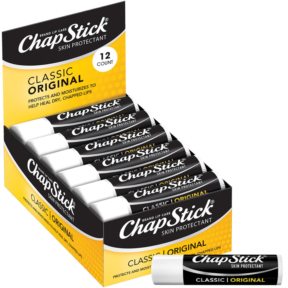ChapStick Original, empaque de 12, ideal para hidratación diaria de labios.