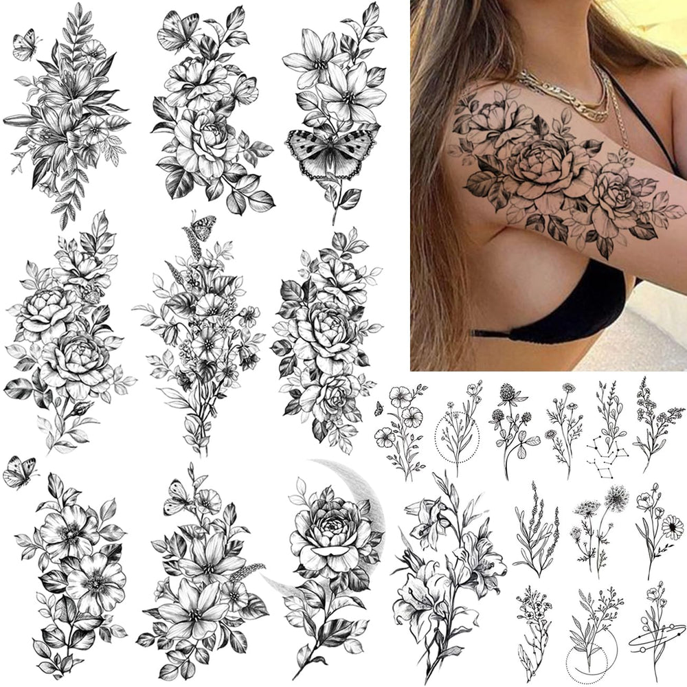 CHARLENT rosas tatuaje temporal para brazo, estilo duradero y elegante.