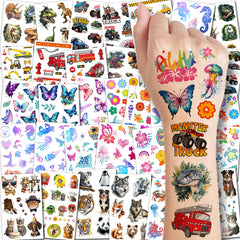 Tatuajes temporales CHARLENT: coches y dinosaurios para fiestas infantiles, colores vivos y fácil aplicación.