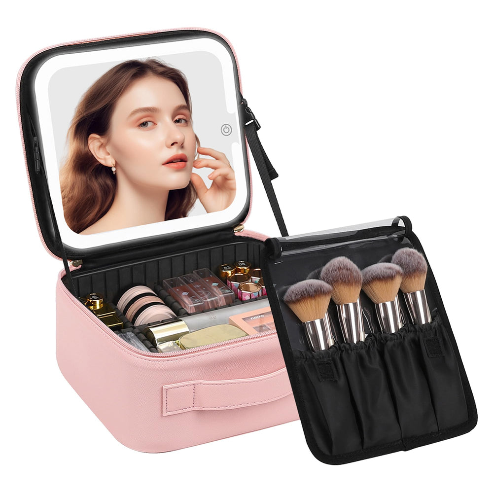 Chomeiu bolso maquillaje con espejo LED para retoques rápidos en viajes.