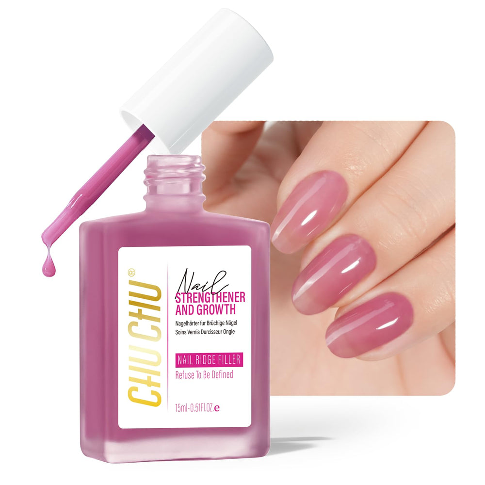 CHUCHU endurecedor de uñas 8 en 1, bote rosa polvoriento, fortalece y protege.