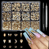 Cycullinyt 1660Pcs: piedras champagne 3D para uñas, brillo duradero.