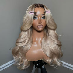 CIYOO Milk Tea Ash Blonde lace-front wig, 20-inch, natural-looking part.
