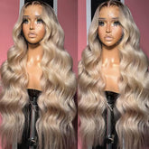 CIYOO Peluca Humana Ombre Marrón con Raíces Ceniza 30 pulgadas, look elegante