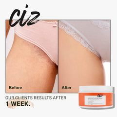 Exfoliante de azúcar CIZ para bikini, prepara la piel para depilación.
