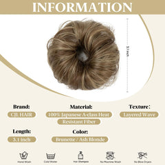 CJL HAIR 2Pcs mini moño desordenado castano claro: ajuste rápido para peinados diarios.