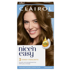 Clairol Nice'n Easy tinte permanente 6 castaño claro para color natural y cobertura de canas.