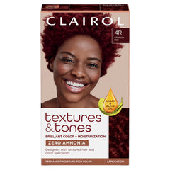 Clairol Texturas y Tonos 4R Rojo Carmesí, pack para color intenso y definido.