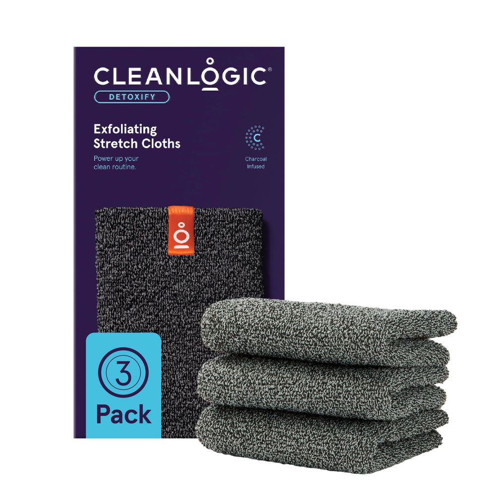 Cleanlogic paño exfoliante cuerpo carbón detox para exfoliación profunda y fresca.