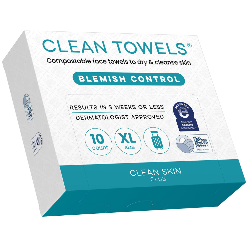 Toallas faciales XL Clean Skin Club para viaje, suaves e hipoalergénicas.