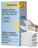 Guantes Clearbody Organics de algodón orgánico blancos para dormir y sellar la hidratación