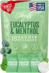 CLEVERFY tabletas de ducha con eucalipto en empaque, ideal para despertar energía matutina.