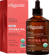 Cliganic Aceite de Jojoba Orgánico 4oz frente del producto: hidratación suave para la piel.