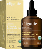 Cliganic Aceite de Onagra orgánico en botella, para hidratación diaria de piel y cabello.