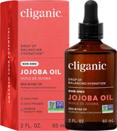 Cliganic Aceite de Jojoba, botella frontal, textura suave para piel y cabello.