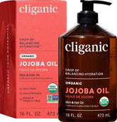 Cliganic Aceite de Jojoba Orgánico, envase de 473 ml, hidratación facial suave.