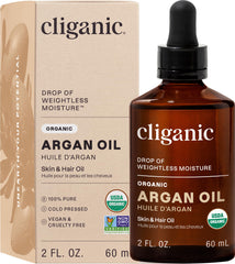 Cliganic Aceite de Argán Orgánico Puro en botella, textura suave para el cabello